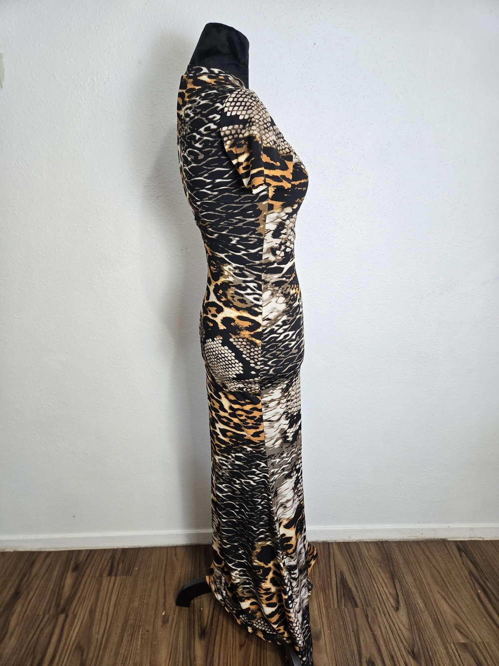 Reptile-Inspired Leopard & Snake Print Maxi Dress in Black and Brown - Picture 3 of 6
